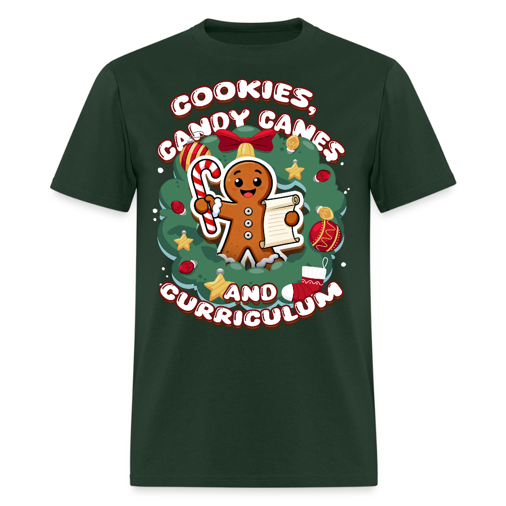 🍪🍭📚 Cookies, Candy Canes & Curriculum — Holiday Teacher Tee 🎄 - forest green
