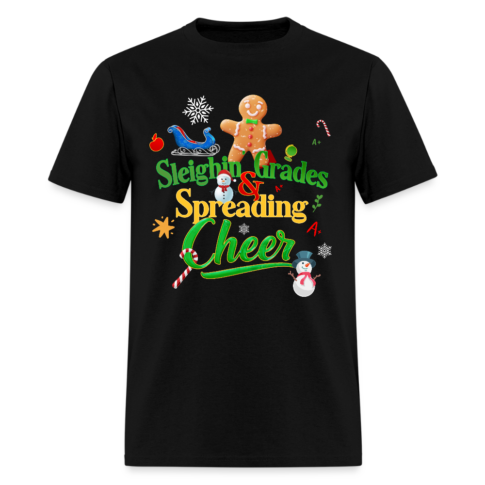 🎄 Sleighing Grades & Spreading Cheer — Holiday Teacher Tee ✏️✨ - black
