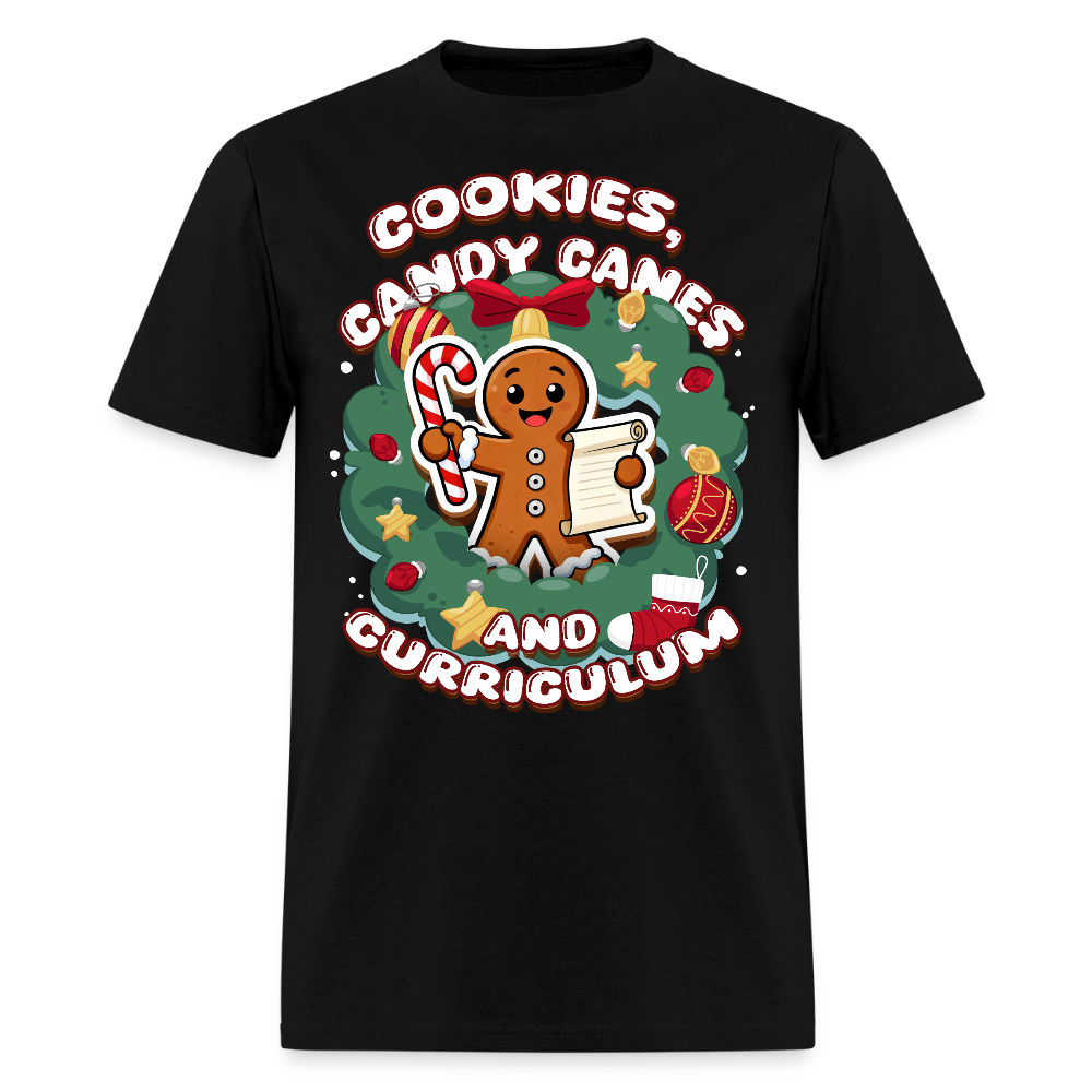 🍪🍭📚 Cookies, Candy Canes & Curriculum — Holiday Teacher Tee 🎄 - black