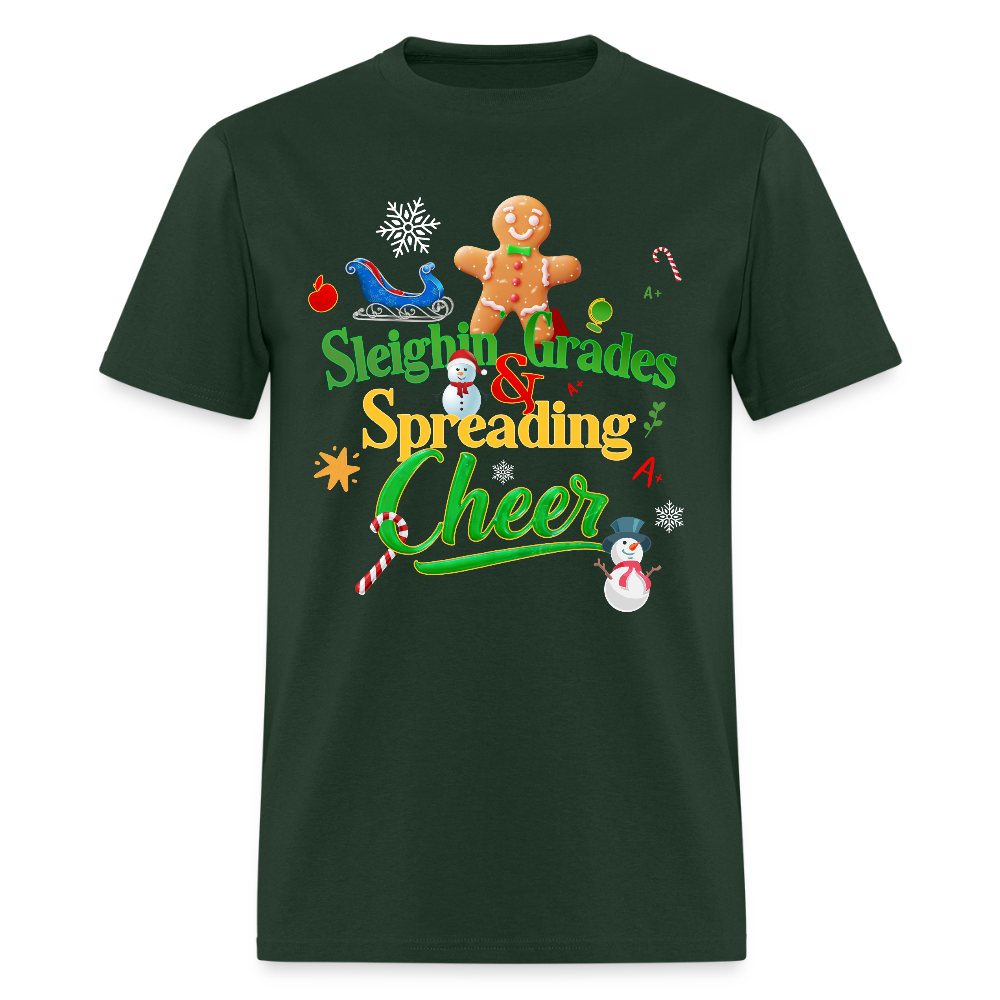 🎄 Sleighing Grades & Spreading Cheer — Holiday Teacher Tee ✏️✨ - forest green