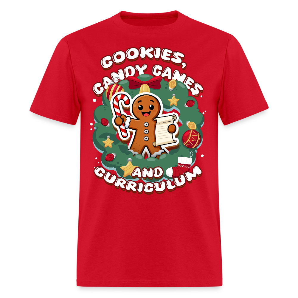 🍪🍭📚 Cookies, Candy Canes & Curriculum — Holiday Teacher Tee 🎄 - red