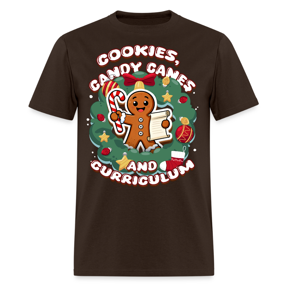 🍪🍭📚 Cookies, Candy Canes & Curriculum — Holiday Teacher Tee 🎄 - brown
