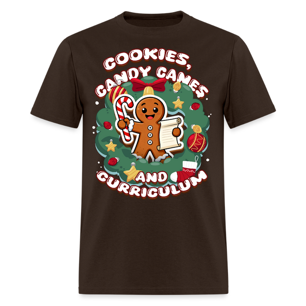 🍪🍭📚 Cookies, Candy Canes & Curriculum — Holiday Teacher Tee 🎄 - brown